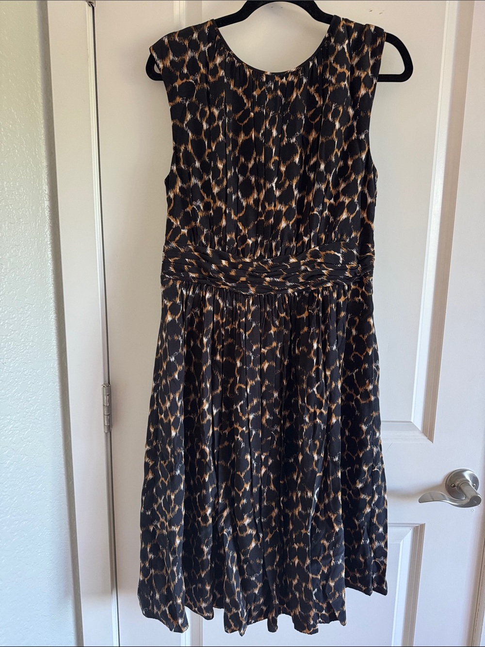 Boden Black and Brown Animal Print Midi Dress